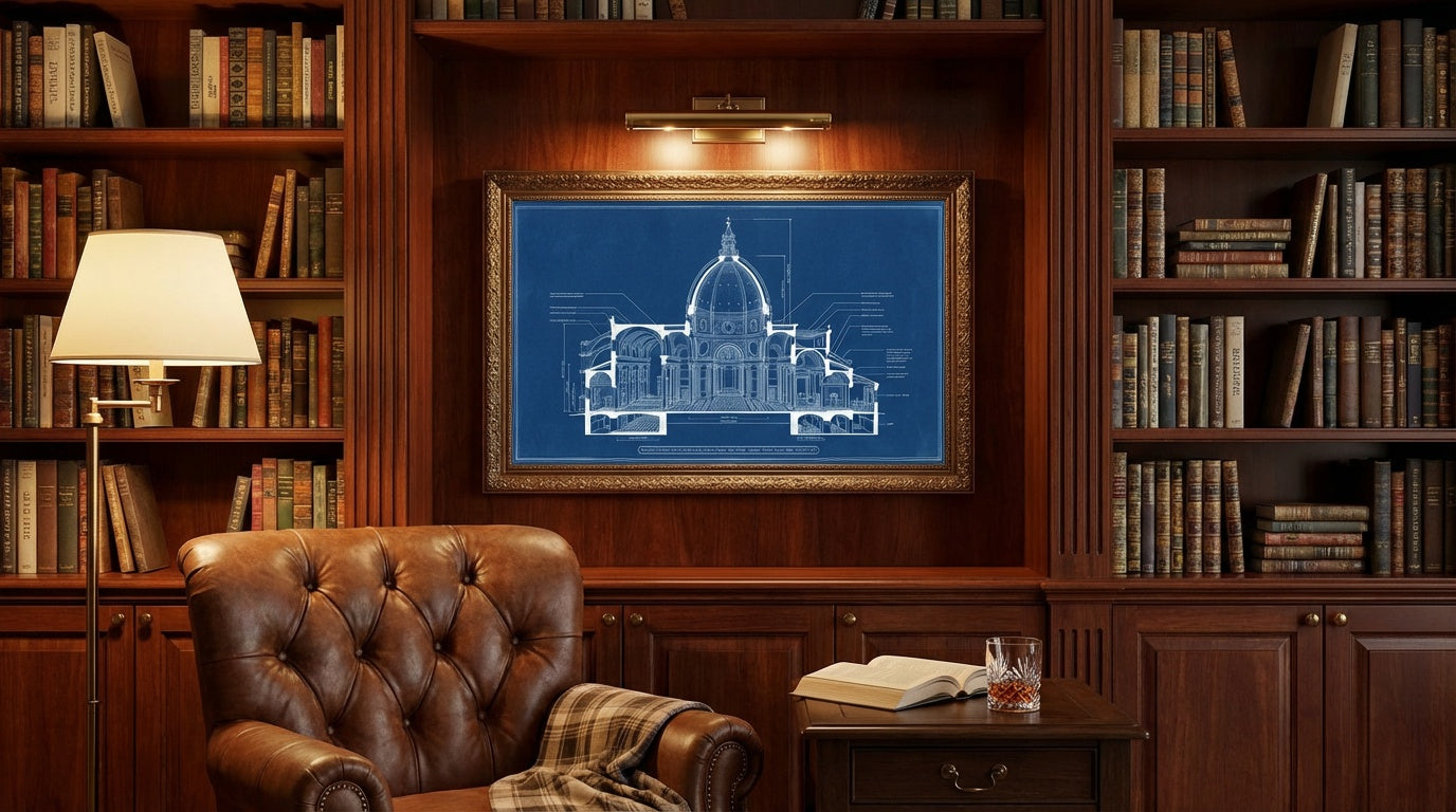 Basilica Cross-Section Indigo Wall Art | Blueprint Print