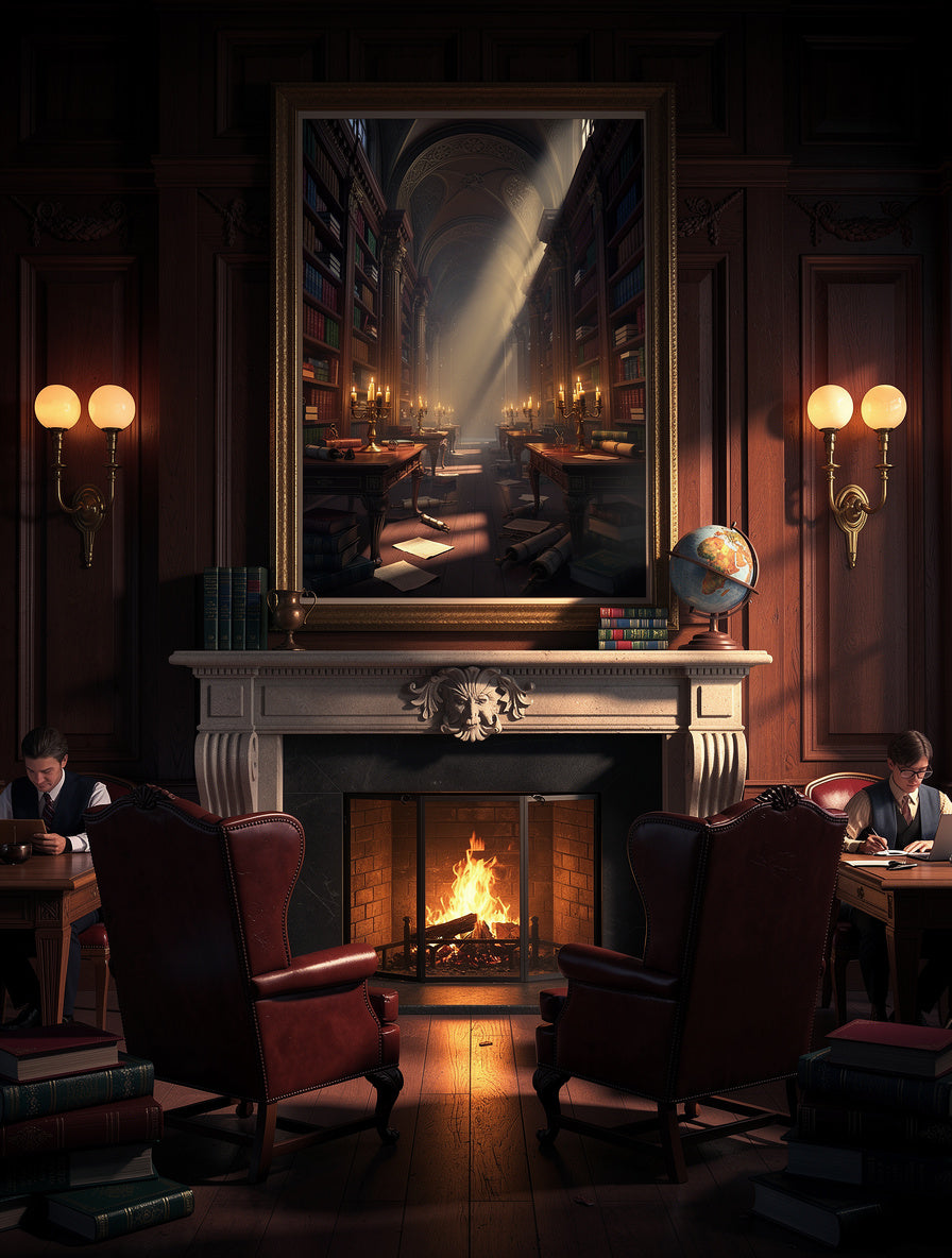 Candlelit Manuscript Corridor Wall Art | Dark Academia