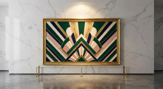 Gilded Symmetry Neo Art Deco Geometric Wall Art | Luxe Metallic Gold & Black Modern Print