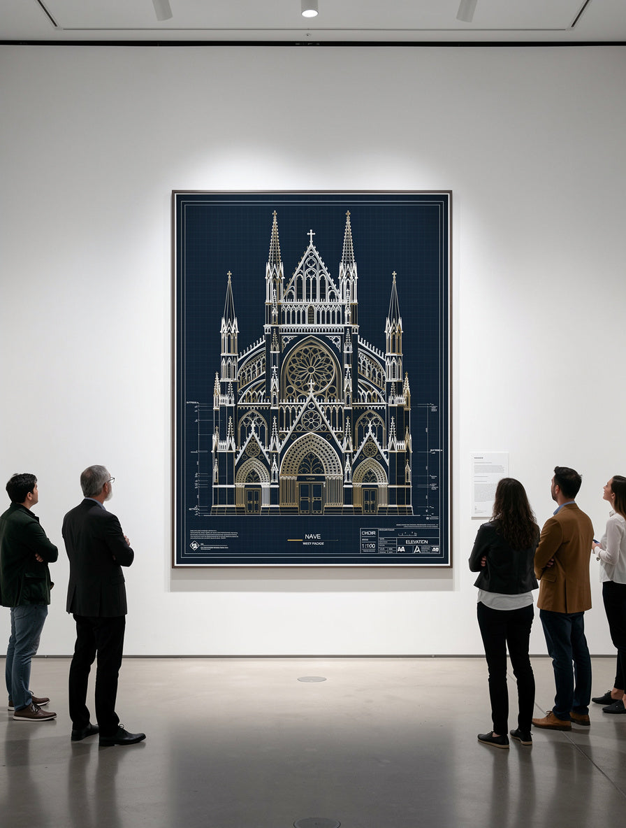 Gothic Cathedral Vertical Geometry Line Art | Blueprint