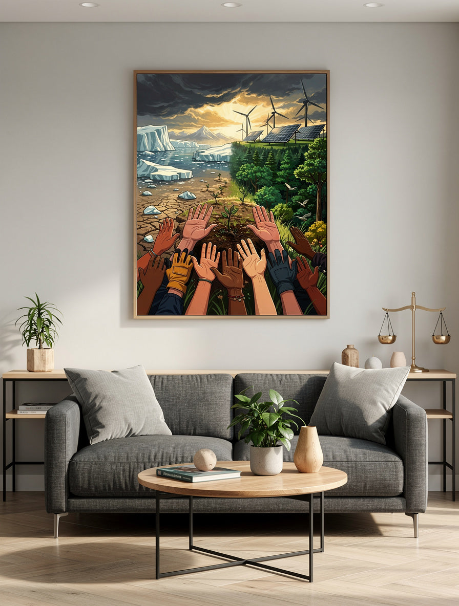 Hands Rising Climate Reckoning Wall Art | Activism