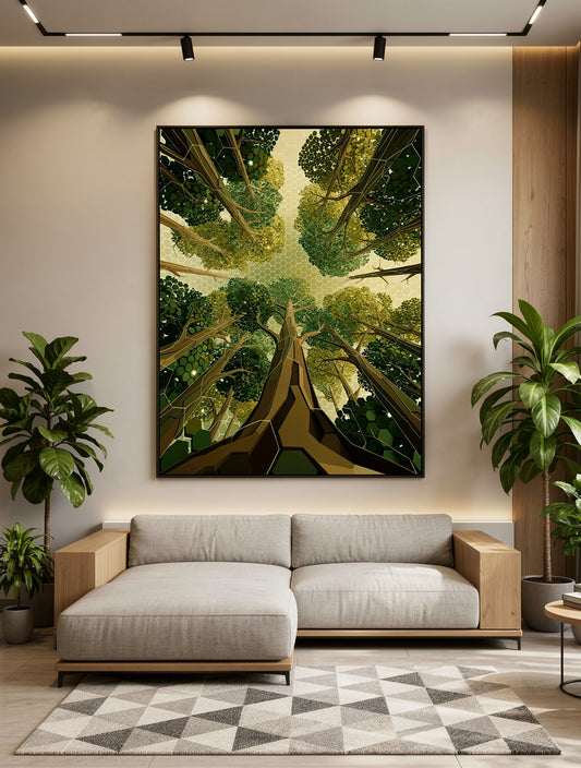Hexagonal Canopy Geometry Wall Art | Modern Nature Print