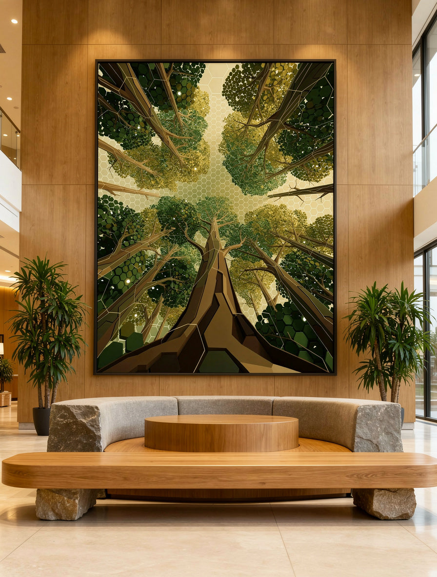 Hexagonal Canopy Geometry Wall Art | Modern Nature Print