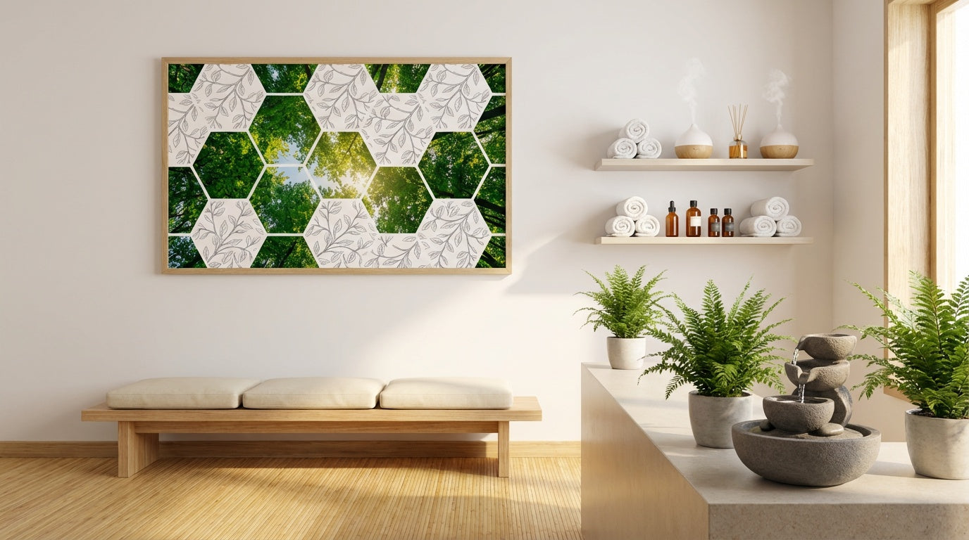 Hexagonal Canopy Geometric Nature Wall Art | Modern Print