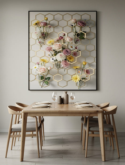 Honeycomb Flower Matrix Geometric Wall Art | Modern