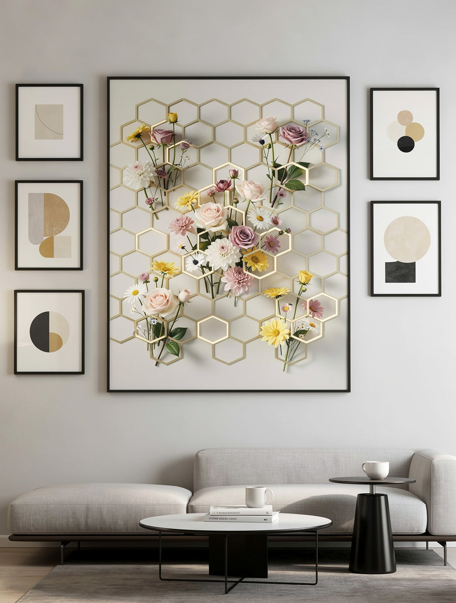Honeycomb Flower Matrix Geometric Wall Art | Modern