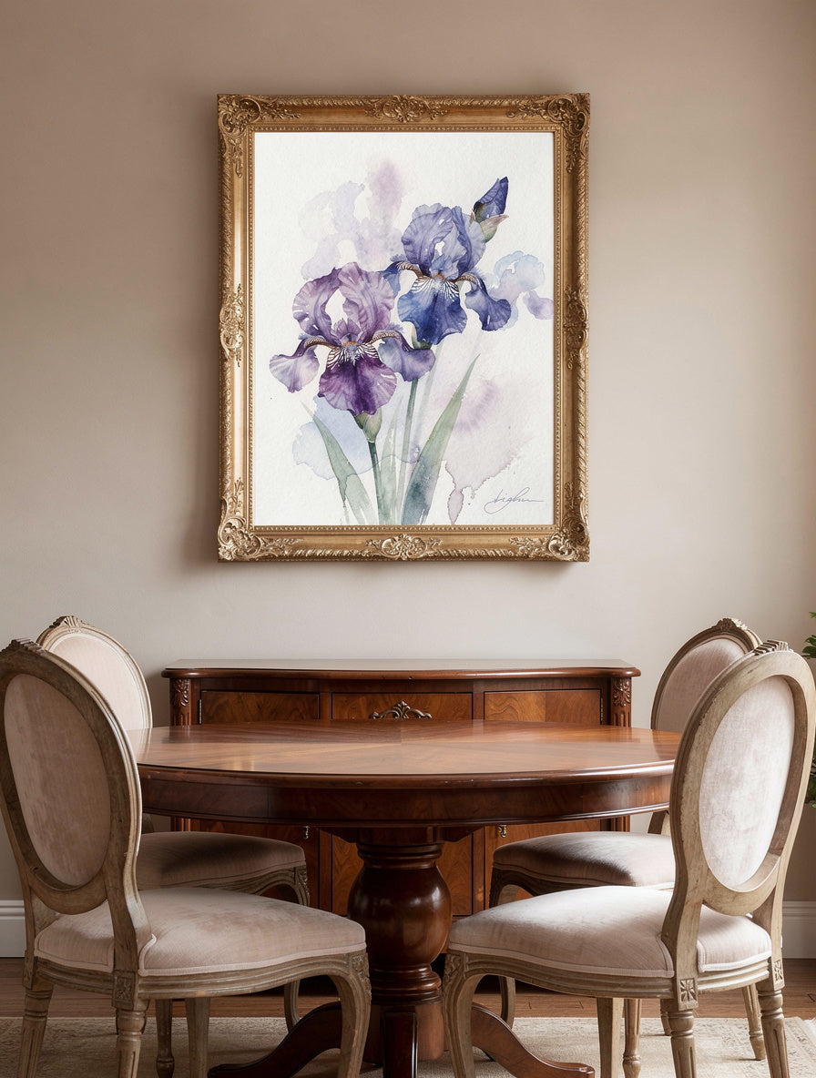 Loose Iris Cascade Watercolor | Botanical Wall Art