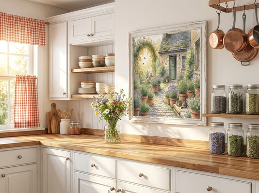 Morning in the Herb Garden Cottagecore Wall Art | Pastoral Watercolor Print | Farmhouse Kitchen Decor