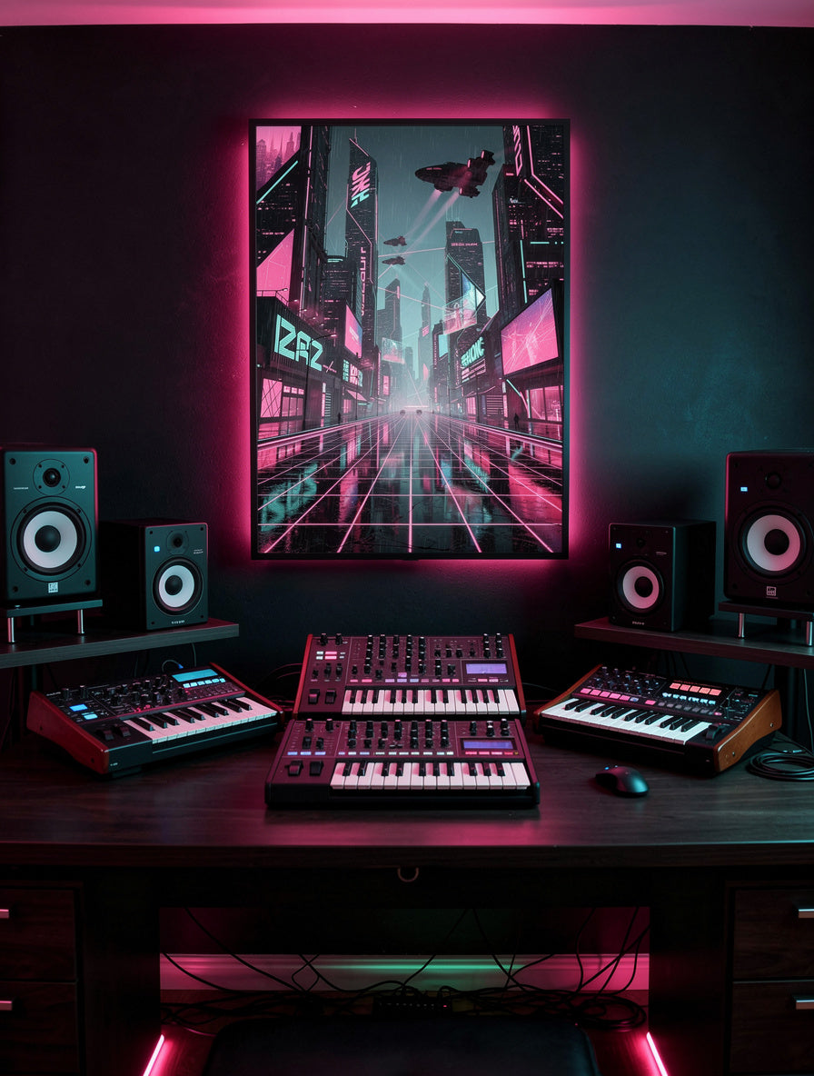 Neon Vaporwave Metropolis Wall Art | Cyberpunk Canvas