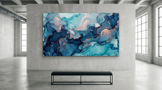 Oceanic Flow Abstract Canvas Print — Blue Teal Fluid Art for Modern Minimalist Interiors