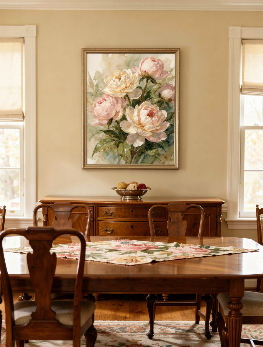 Peonies in Morning Mist Watercolor | Botanical Art