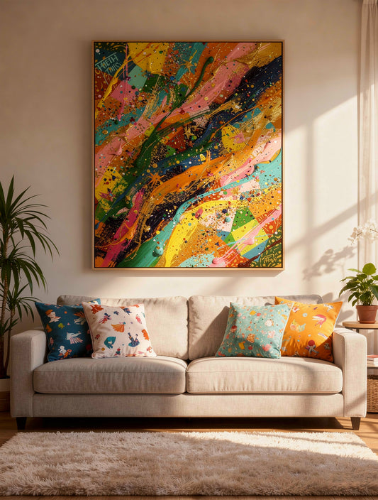 Rainbow Explosion Confetti Abstract Wall Art | Maximalist