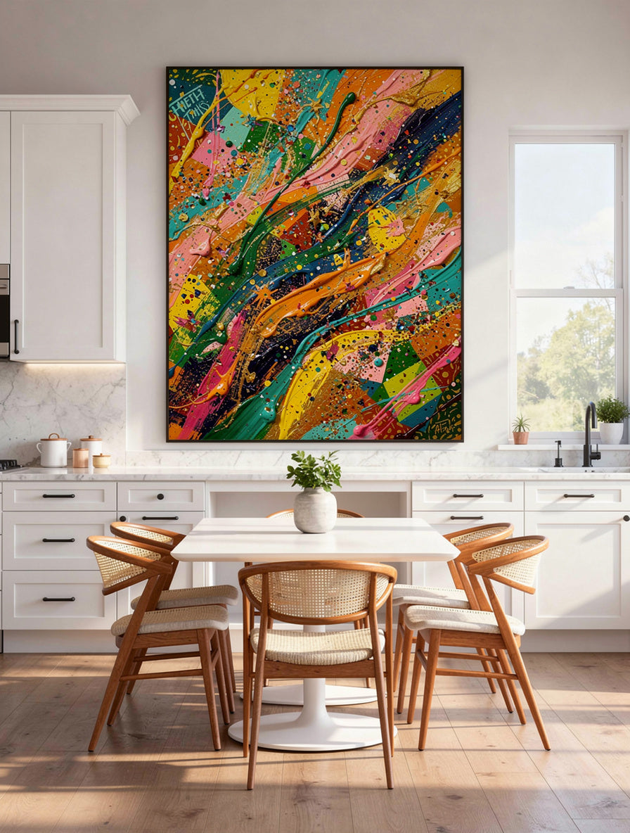 Rainbow Explosion Confetti Abstract Wall Art | Maximalist