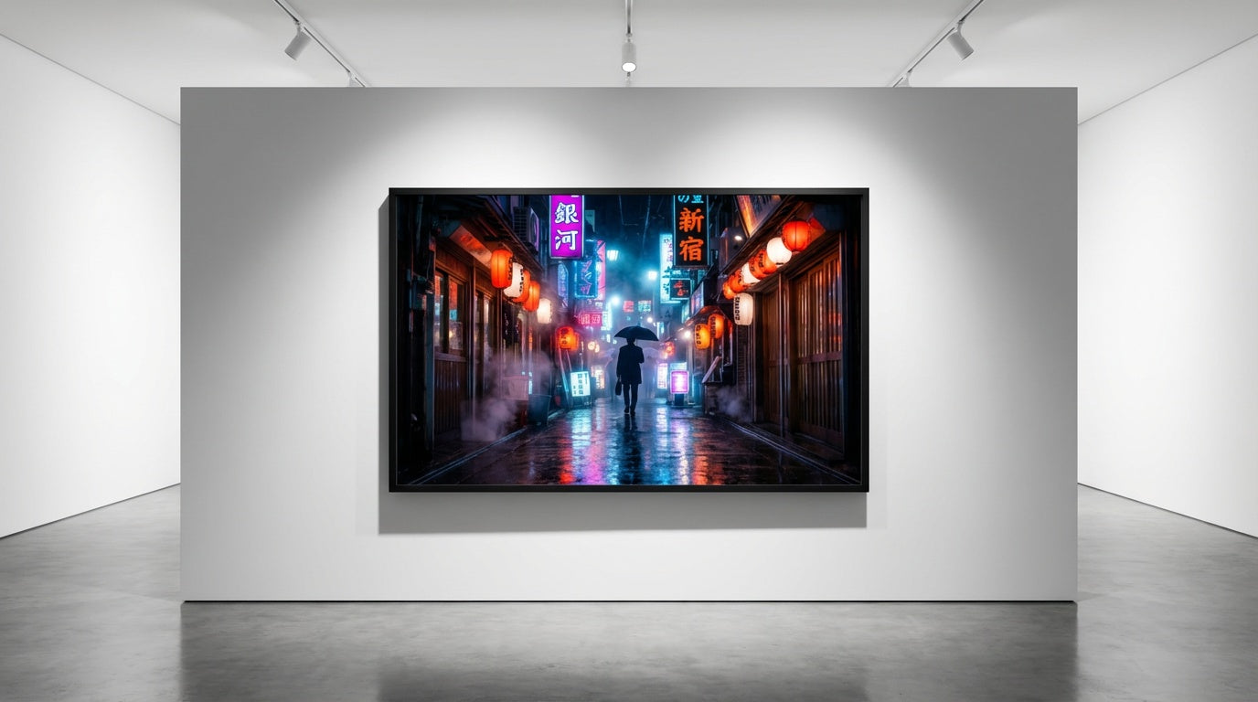 Rainy Night in Tokyo Cityscape Wall Art | Neon-Lit Urban Skyline Print | Japanese Street Scene