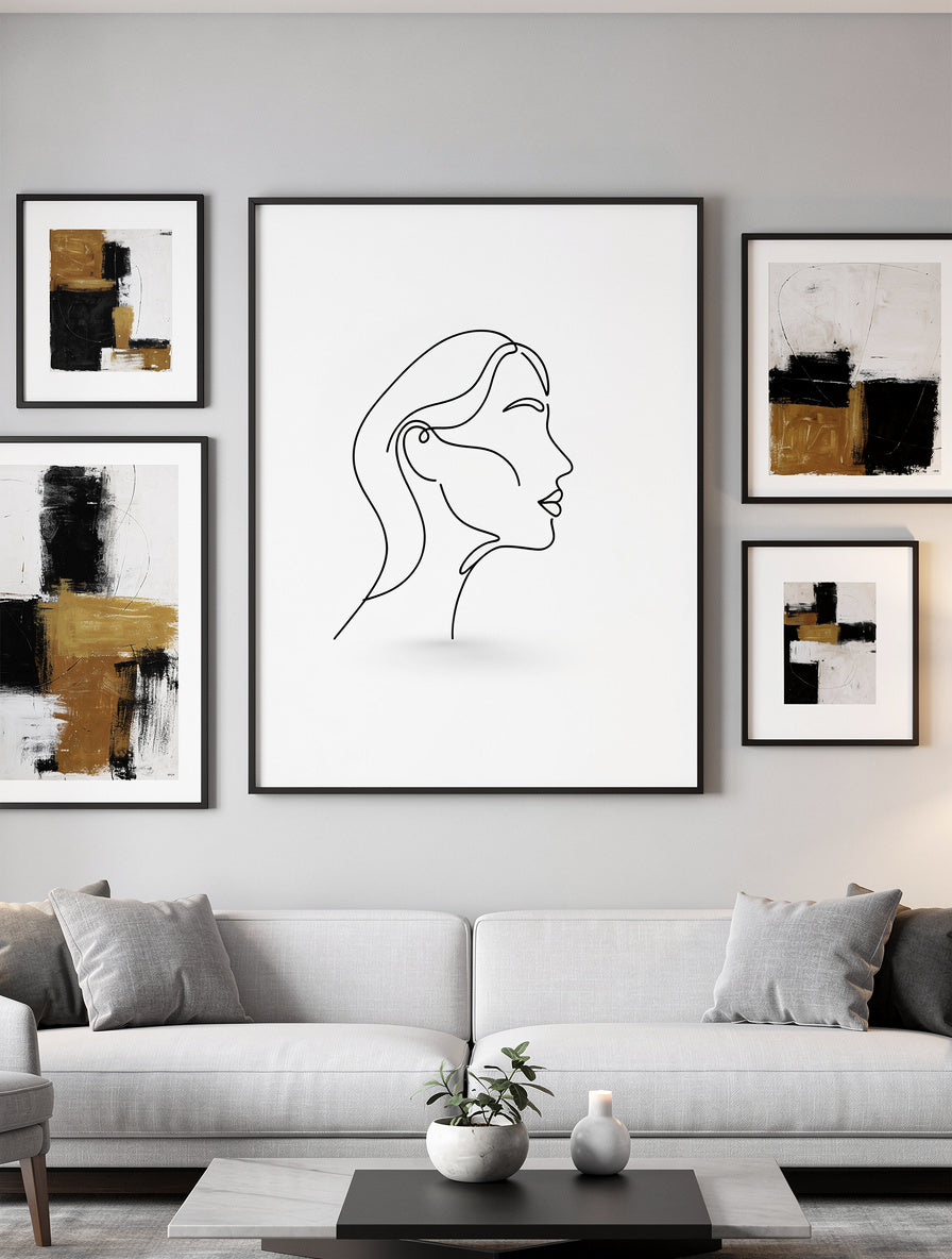Single Stroke Woman Profile Line Art | Minimalist Canvas