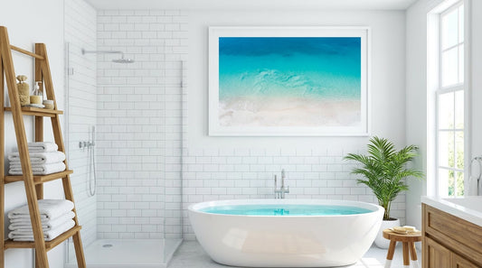 Turquoise Tidal Aerial Wall Art | Ocean Wave Print | Coastal Bathroom & Beach House Decor