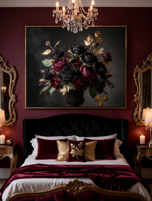 Velvet Midnight Garden Wall Art | Gothic Romance Canvas