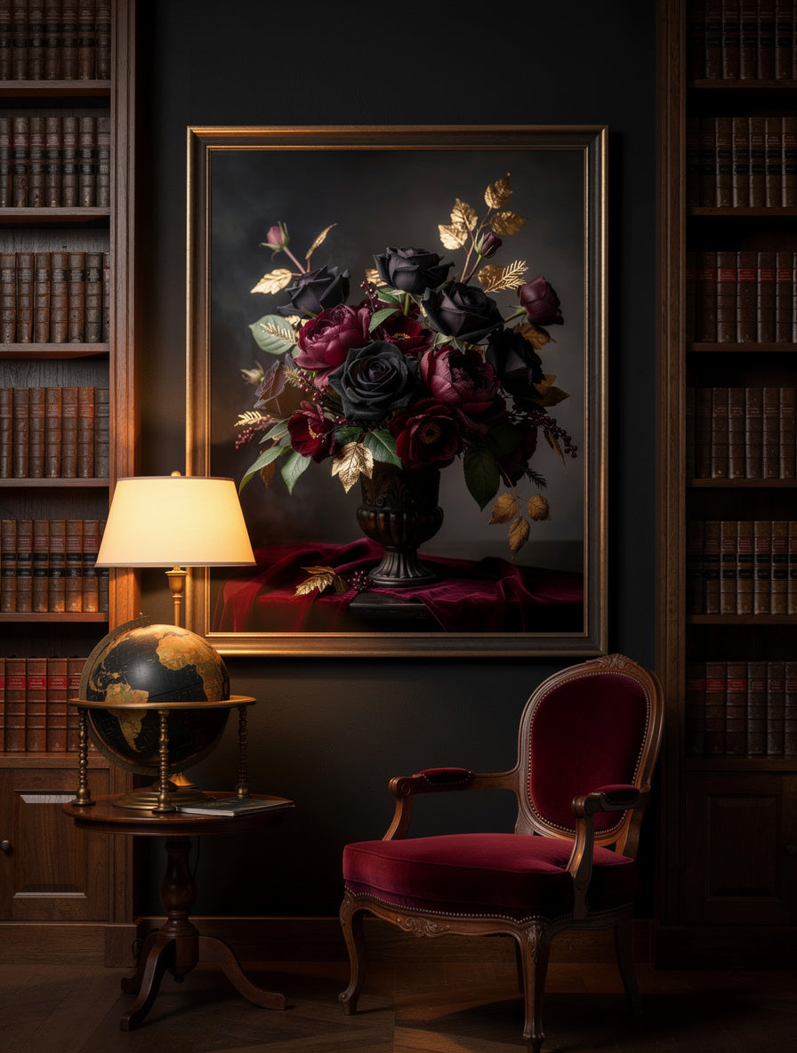 Velvet Midnight Garden Wall Art | Gothic Romance Canvas