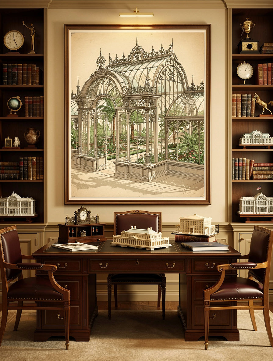 Victorian Greenhouse Blueprint Wall Art | Botanical