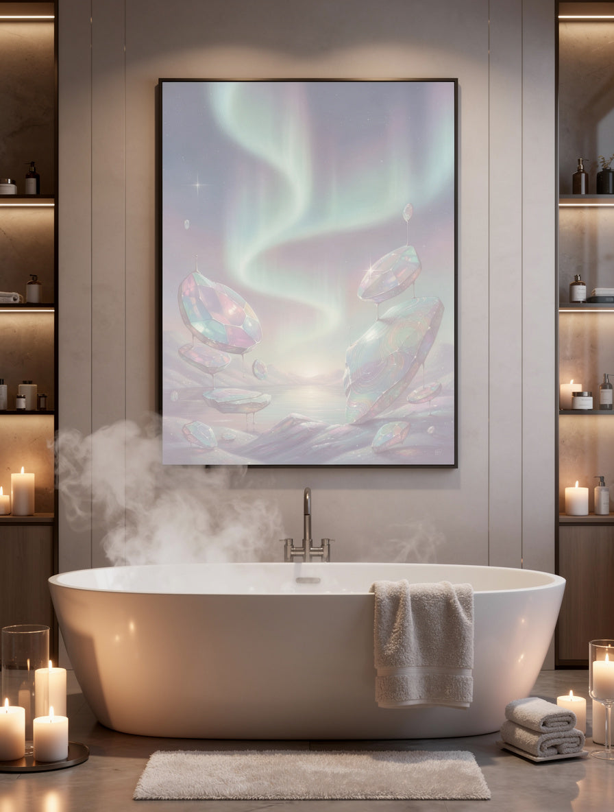 Aurora Opal Dreams Minimalist Wall Art | Cosmic