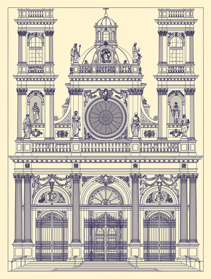 Baroque Cathedral Geometry Wall Art | Blueprint Line