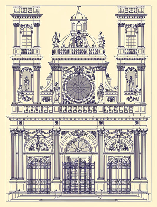 Baroque Cathedral Geometry Wall Art | Blueprint Line