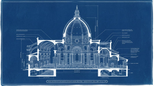 Basilica Cross-Section Indigo Wall Art | Blueprint Print