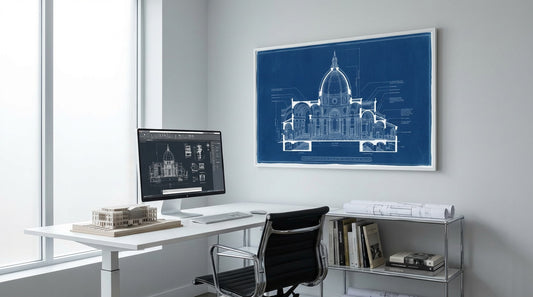Basilica Cross-Section Indigo Wall Art | Blueprint Print