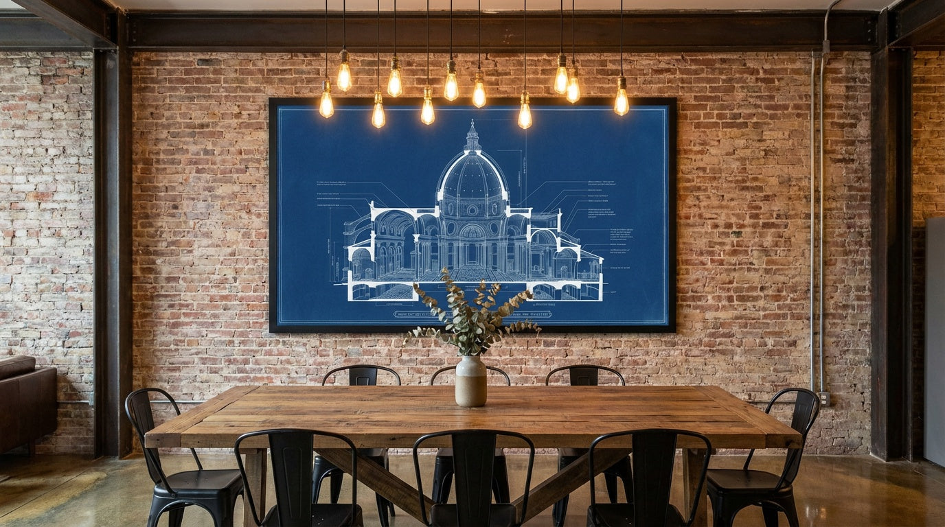 Basilica Cross-Section Indigo Wall Art | Blueprint Print