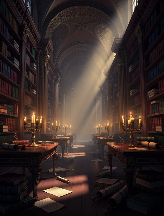 Candlelit Manuscript Corridor Wall Art | Dark Academia