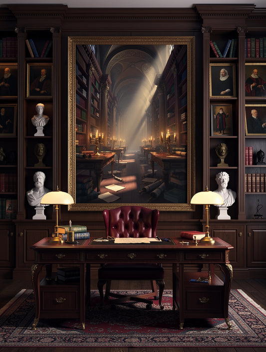 Candlelit Manuscript Corridor Wall Art | Dark Academia