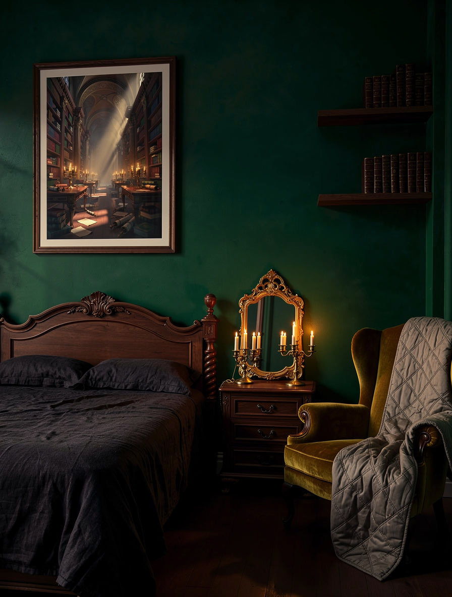 Candlelit Manuscript Corridor Wall Art | Dark Academia