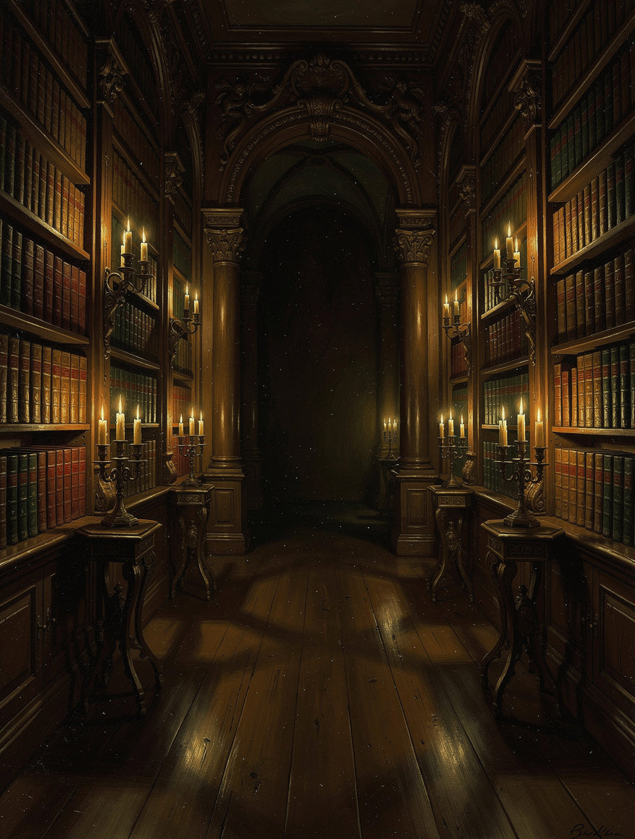 Candlelit Manuscript Library Wall Art | Dark Academia