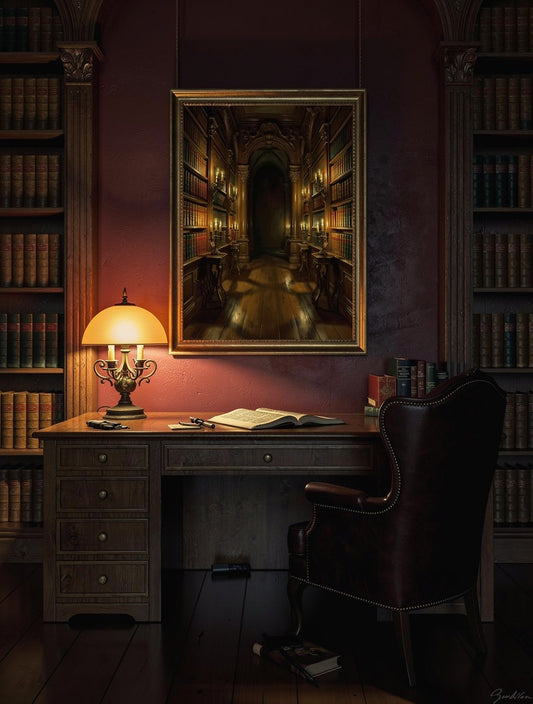 Candlelit Manuscript Library Wall Art | Dark Academia