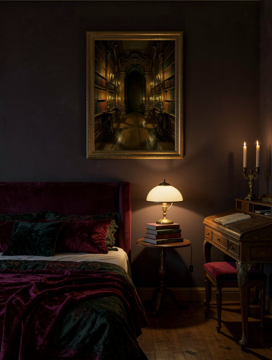 Candlelit Manuscript Library Wall Art | Dark Academia