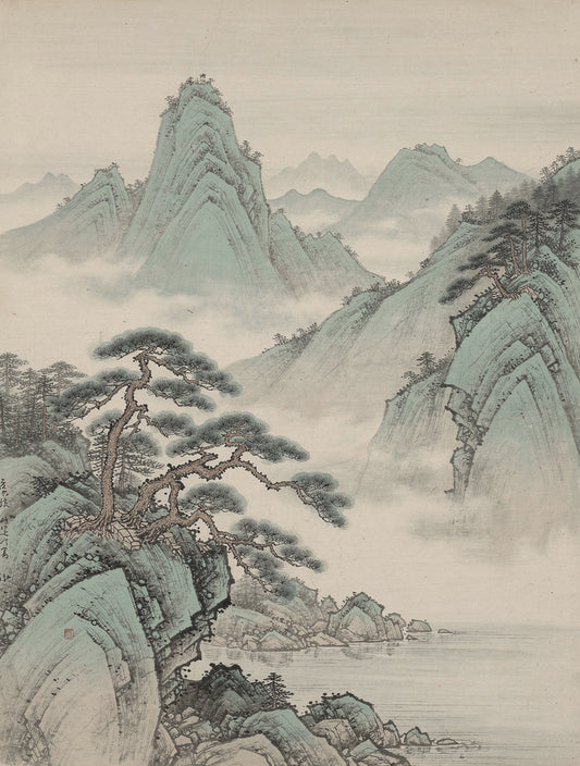 Celadon Mist Mountain Stillness | Korean Minimalist Art