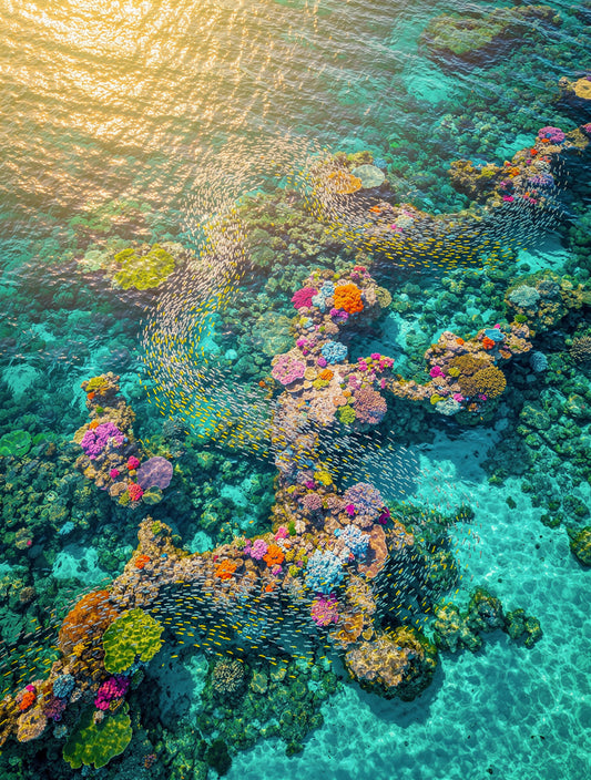 Coral Reef Aerial Paradise Wall Art | Tropical Canvas