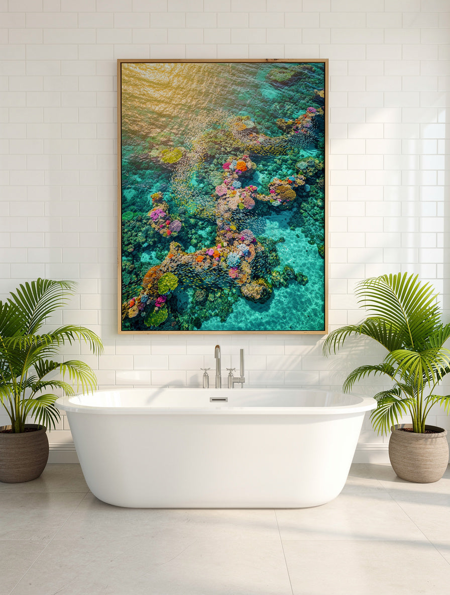Coral Reef Aerial Paradise Wall Art | Tropical Canvas