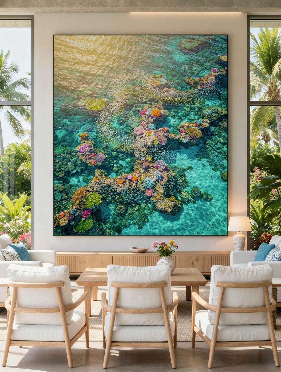 Coral Reef Aerial Paradise Wall Art | Tropical Canvas