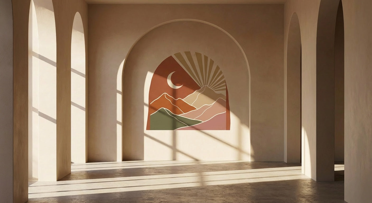 Desert Moon Dreamscape Minimalist Boho Wall Art | Bohemian Dreamcatcher Desert Canvas Print