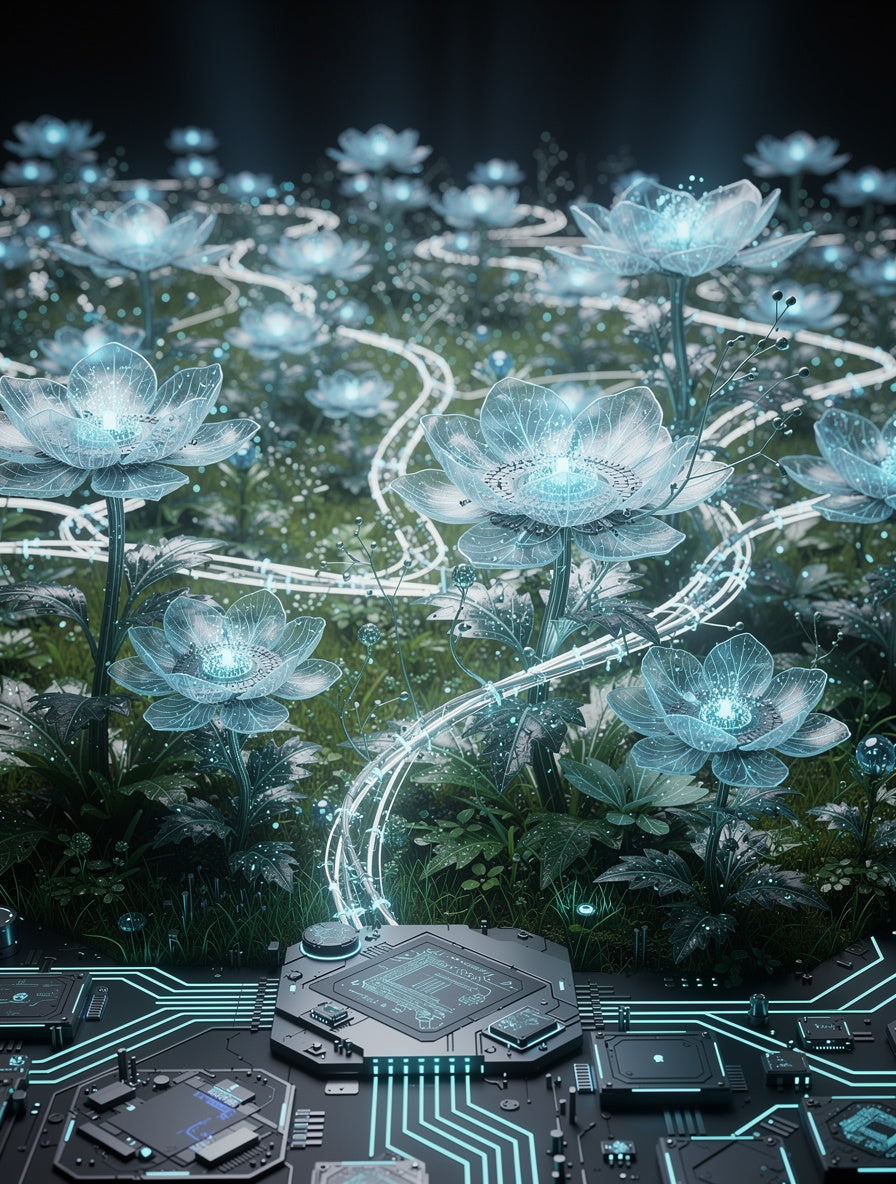 Digital Consciousness Blooming AI Wall Art | Modern