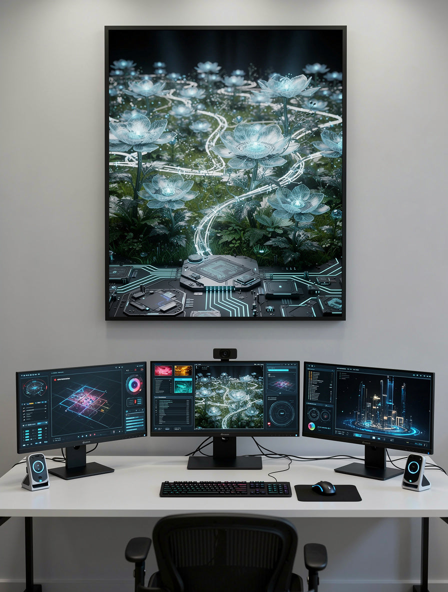 Digital Consciousness Blooming AI Wall Art | Modern