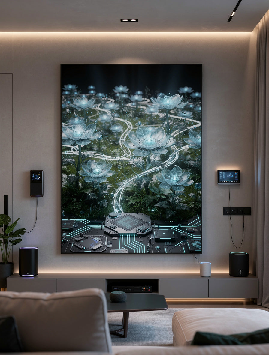 Digital Consciousness Blooming AI Wall Art | Modern
