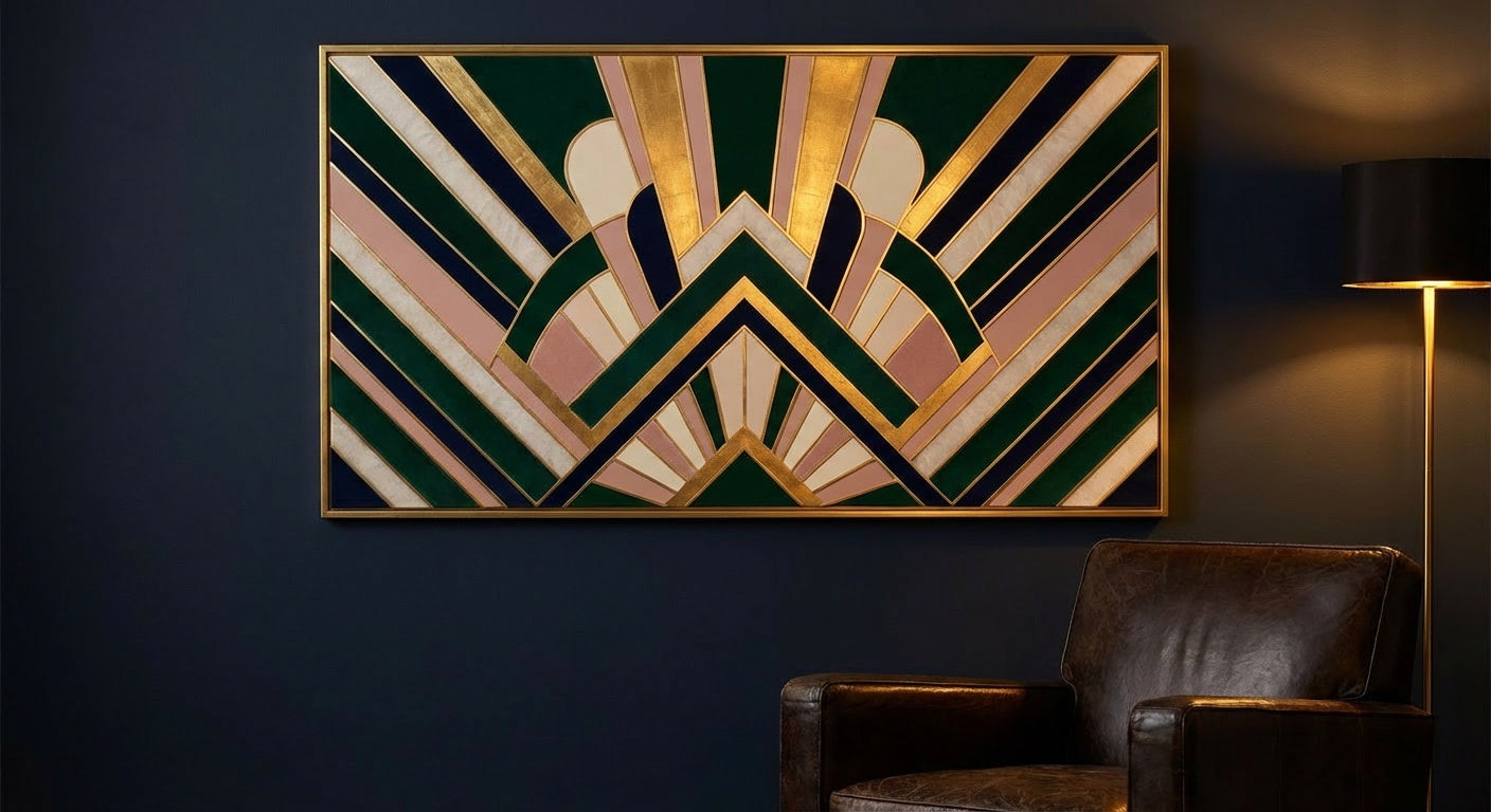 Gilded Neo Art Deco Geometric Wall Art | Metallic Gold & Black Print