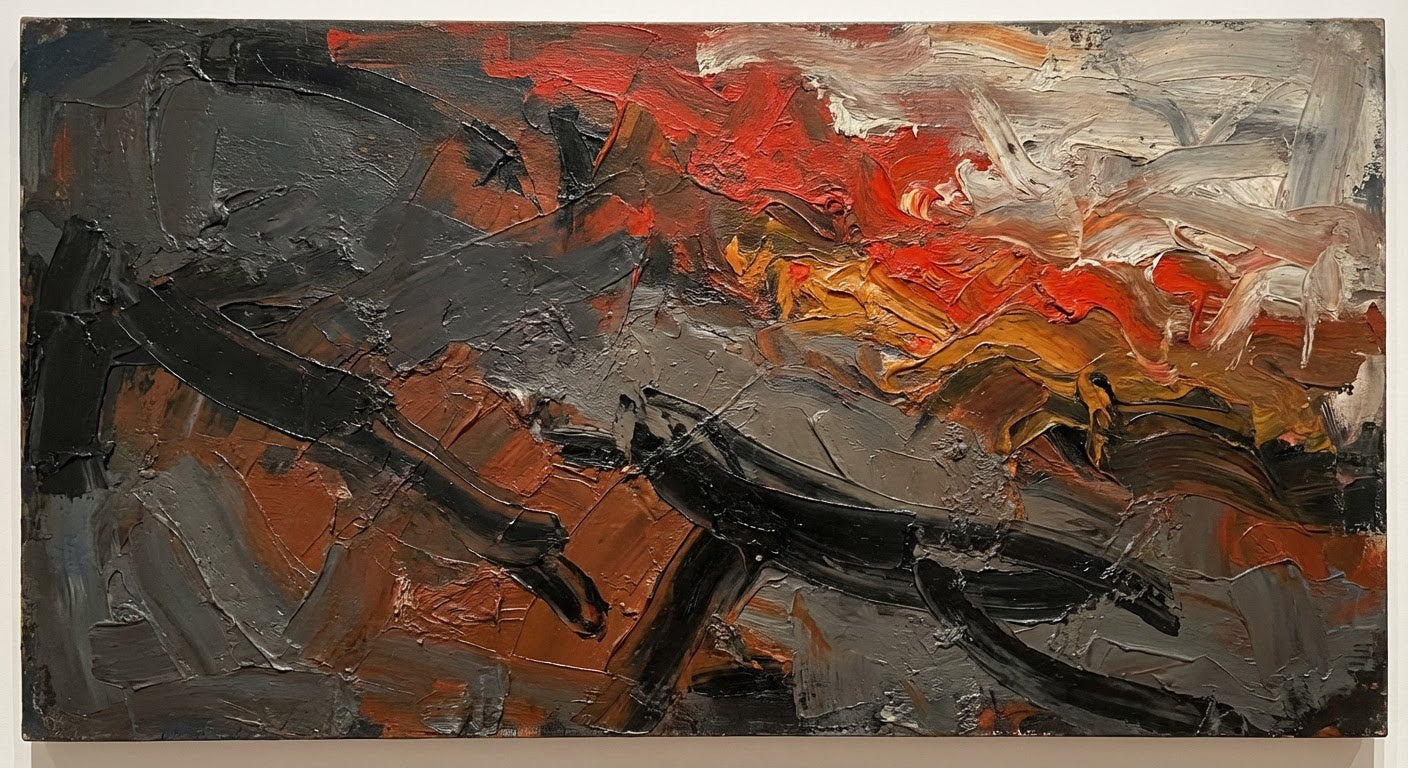 Ember and Slate Abstract Expressionist Wall Art | Bold Gestural Brushstrokes in Warm & Cool Tones