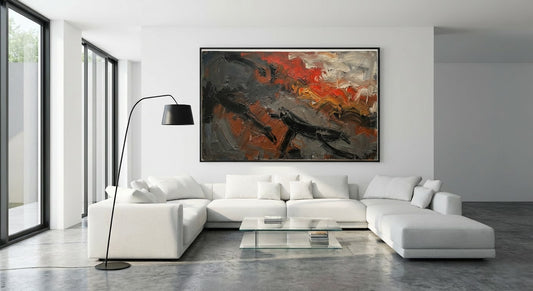 Ember and Slate Abstract Expressionist Wall Art | Bold Gestural Brushstrokes in Warm & Cool Tones