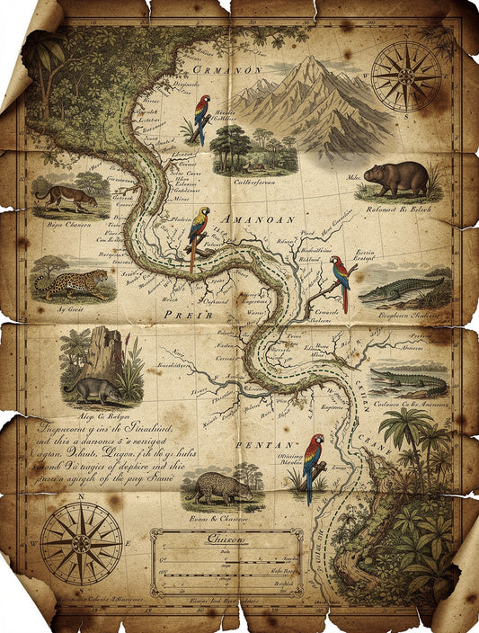 Amazon Expedition Route Vintage Map | Antique Canvas