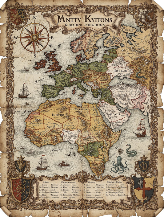 Explorer's Map of Mythical Lands | Vintage Canvas Art