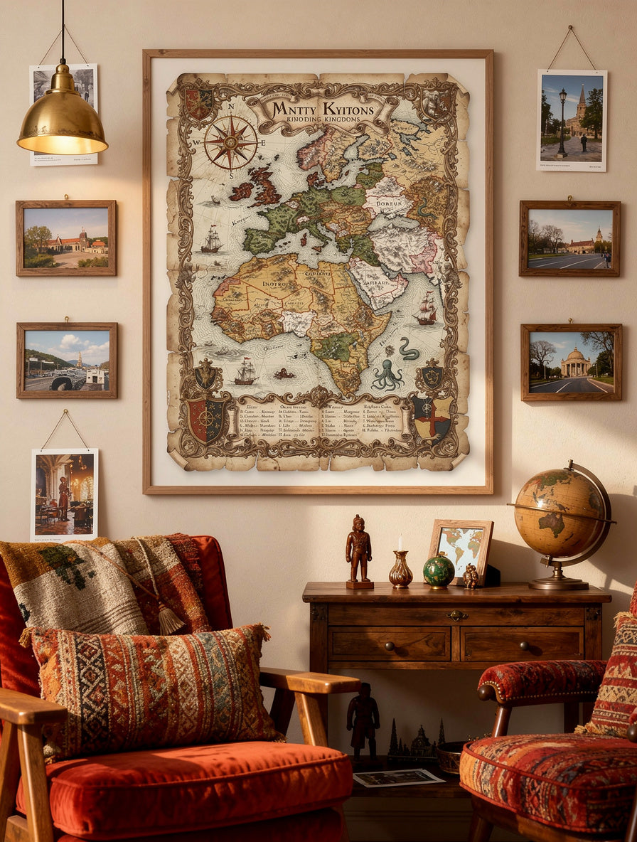 Explorer's Map of Mythical Lands | Vintage Canvas Art