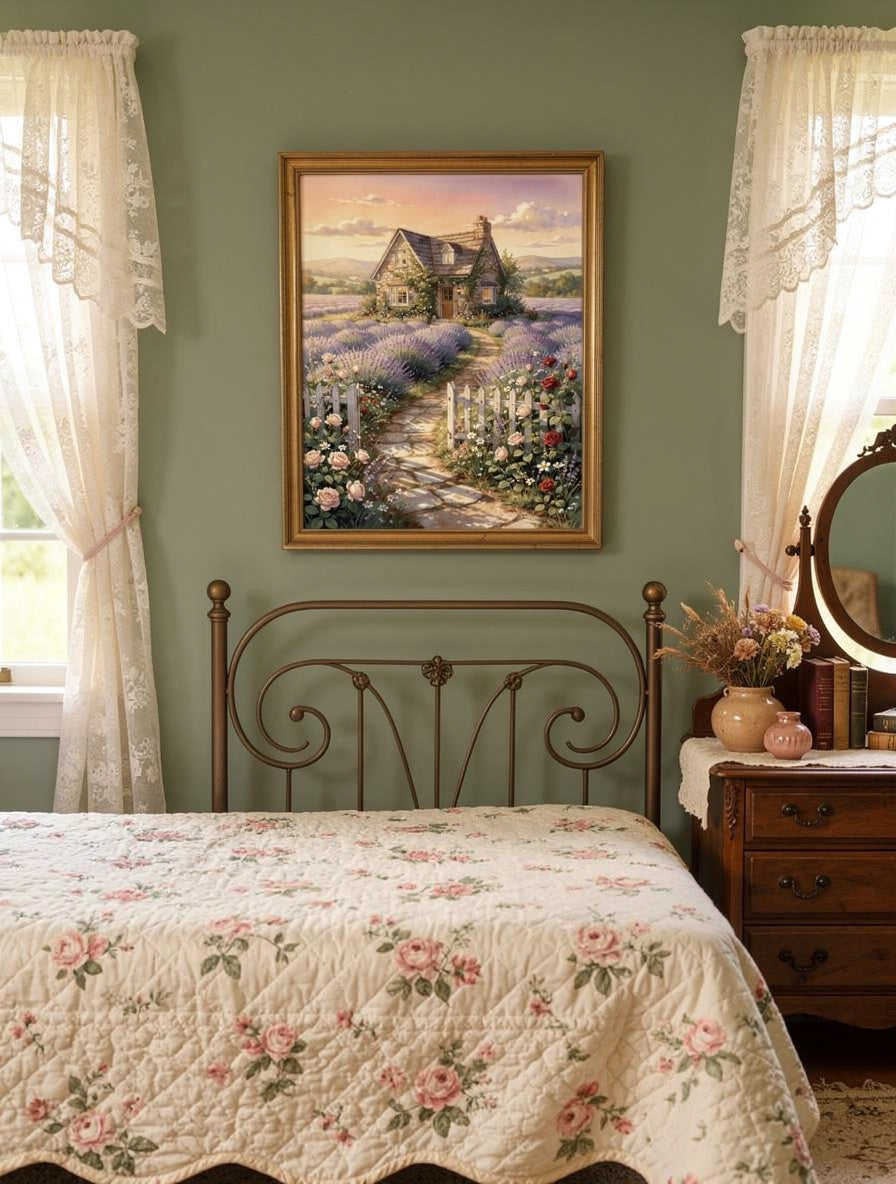 Golden Hour Lavender Cottage | Cottagecore Wall Art